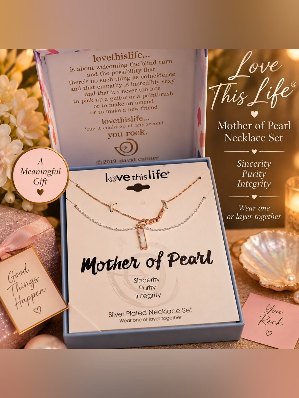 Mother of Pearl Necklace Set - Rose Gold & Silver Layered Chains